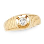 A VINTAGE DIAMOND DRESS RING in 18ct yellow gold, set with a single round cut diamond of 0.20
