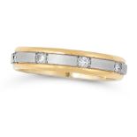 A DIAMOND BAND RING in 18ct gold, designed with alternating matte and polished white and yellow
