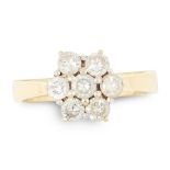 A DIAMOND CLUSTER DRESS RING in 18ct yellow gold, set with a cluster of seven round cut diamonds