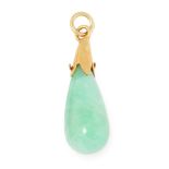 A JADEITE JADE DROP PENDANT in 18ct yellow gold, designed as a polished jadeite drop, unmarked, 2.