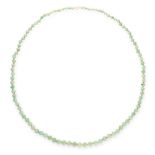 A JADEITE JADE BEAD NECKLACE in yellow gold, comprising a single row of ninety seven green jade