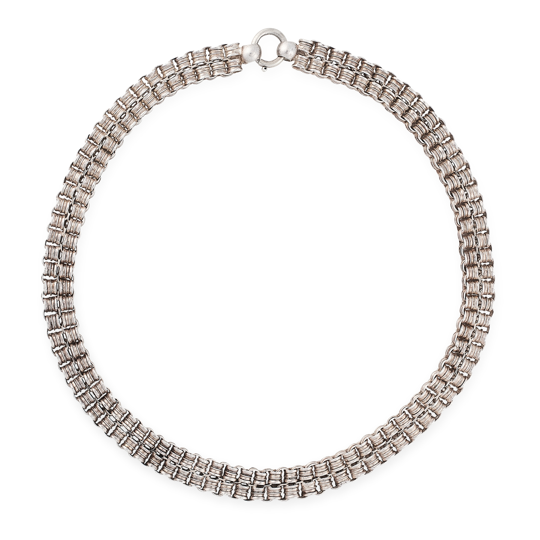 AN ANTIQUE VICTORIAN COLLAR NECKLACE, 19TH CENTURY in sterling silver, formed of interlocking