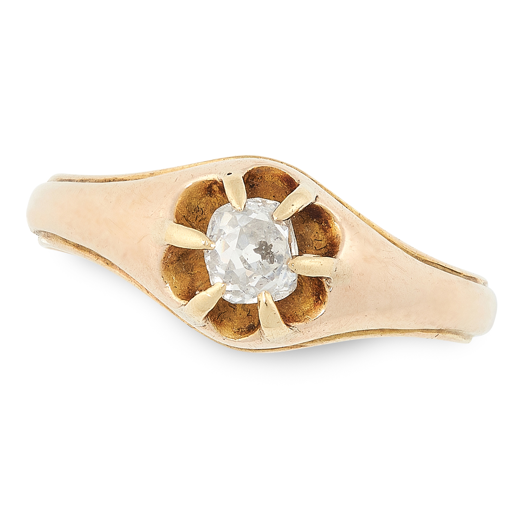 AN ANTIQUE DIAMOND DRESS RING in 18ct yellow gold, set with a single old cut diamond of 0.40 carats,