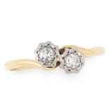 A DIAMOND TOI ET MOI DRESS RING in 18ct gold and platinum, the crossover design set with two round