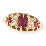 AN ANTIQUE RUBY AND DIAMOND DRESS RING, 1905 in 18ct yellow gold, set with a trio of oval cut rubies