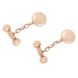 A PAIR OF CUFFLINKS in 9ct rose gold, the links designed as circular and baton motifs, full