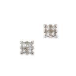 A PAIR OF DIAMOND CLUSTER STUD EARRINGS each set with a cluster of four princess cut diamonds