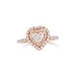 A HEART SHAPED DIAMOND RING set with a central heart cut diamond of 0.70 carats in a double halo