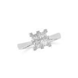 A DIAMOND RING in white gold, set with a cluster of four princess cut diamonds, size N / 6, 1.83g.