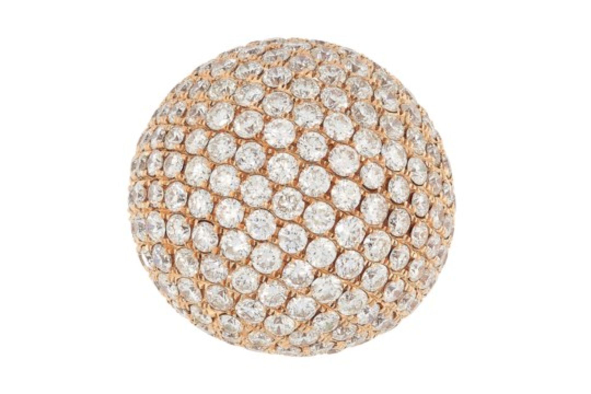 A DIAMOND COCKTAIL RING of bombe design, allover pave set with round cut diamonds totalling 14.0-