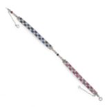 AN ANTIQUE RUBY, SAPPHIRE AND DIAMOND BRACELET one side is set with two rows of round cut rubies and
