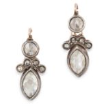 A PAIR OF ANTIQUE DIAMOND EARRINGS, 19TH CENTURY in yellow gold and silver, each set with a