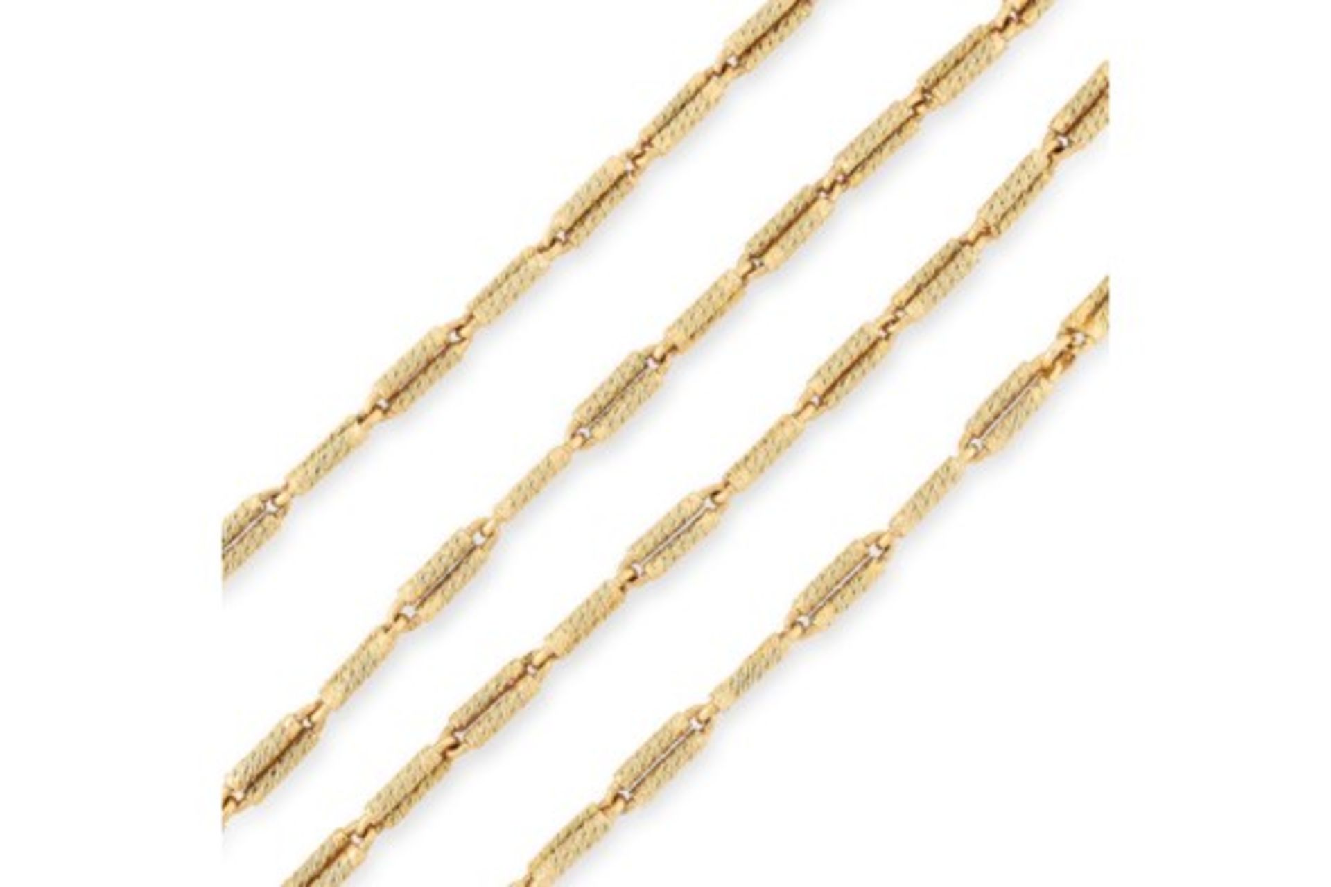 A VINTAGE FANCY LINK SAUTOIR NECKLACE, GEORGES LENFANT in 18ct yellow gold, comprising sixty fancy