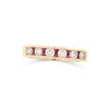 A RUBY AND DIAMOND HALF ETERNITY RING, TIFFANY & CO in 18ct yellow gold, set with articulated