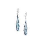 A PAIR OF DIAMOND, SAPPHIRE AND AQUAMARINE EARRINGS each comprising of a polished aquamarine drop