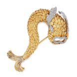A VINTAGE DIAMOND DOLPHIN BROOCH, ILIAS LALAOUNIS CIRCA 1970 in high carat yellow gold, designed