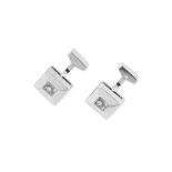 A PAIR OF HAPPY DIAMOND CUFFLINKS, CHOPARD in 18ct white gold, each square face is set with a