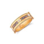 AN ANTIQUE MOSAIC AND PEARL BANGLE, 19TH CENTURY in high carat gold, in Etruscan revival design, set