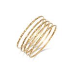 FIVE GOLD BANGLES, with textured design, inner diameter: 6.5cm, 24.7g.