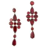 A PAIR OF ANTIQUE GARNET EARRINGS, 19TH CENTURY in yellow gold, the articulated body of each earring