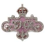 AN ANTIQUE DIAMOND AND ENAMEL ROYAL PRESENTATION BROOCH, CIFRCA 1915 in yellow gold and silver,