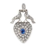 AN ANTIQUE SAPPHIRE AND DIAMOND MOURNING LOCKET PENDANT, 19TH CENTURY in yellow gold and silver,