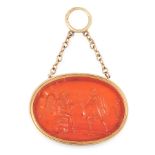AN ANTIQUE CARVED CARNELIAN INTAGLIO, FORMERLY BELONGING TO PRINCE STANISLAS PONIATOWSKI carved to