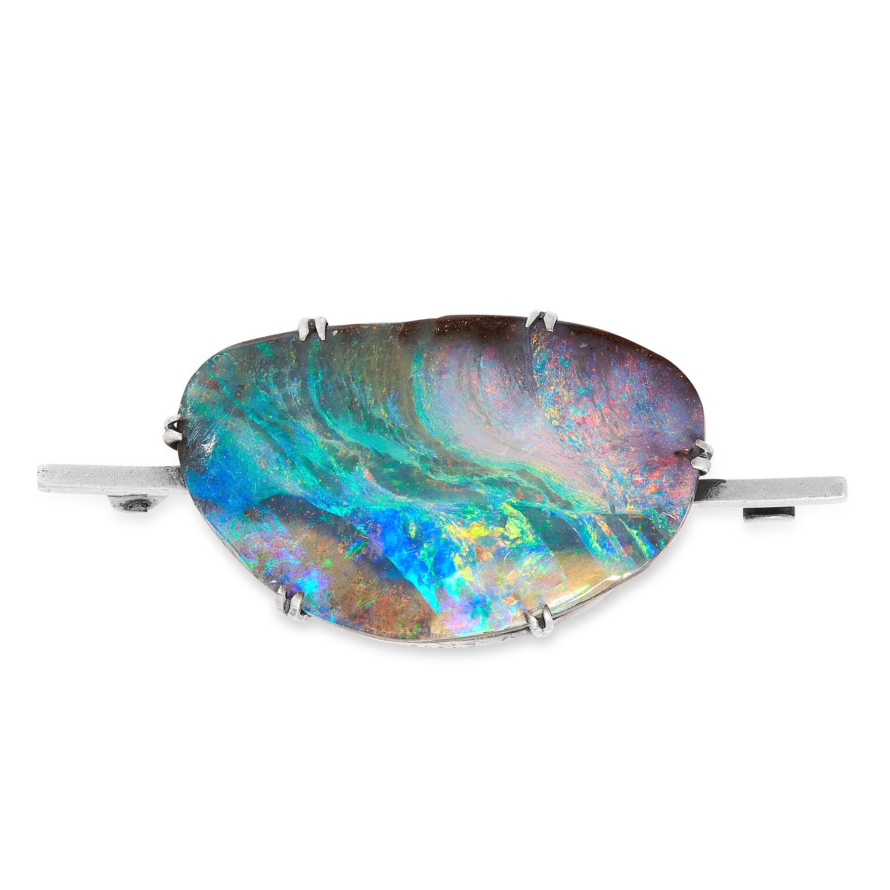 AN OPAL BROOCH claw set with a large opal cabochon of 55.3 carats to a ...