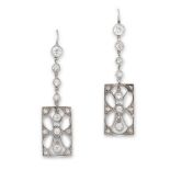 A PAIR OF ART DECO DIAMOND DROP EARRINGS, EARLY 20TH CENTURY the rectangular openwork body of each