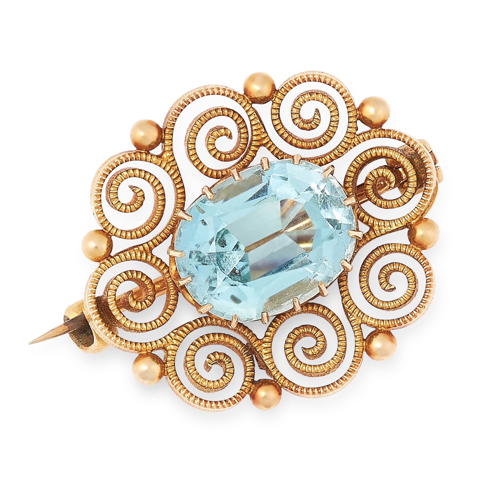 A ZIRCON BROOCH in high carat yellow gold, set with an oval cut zircon of 6.85 carats, within a