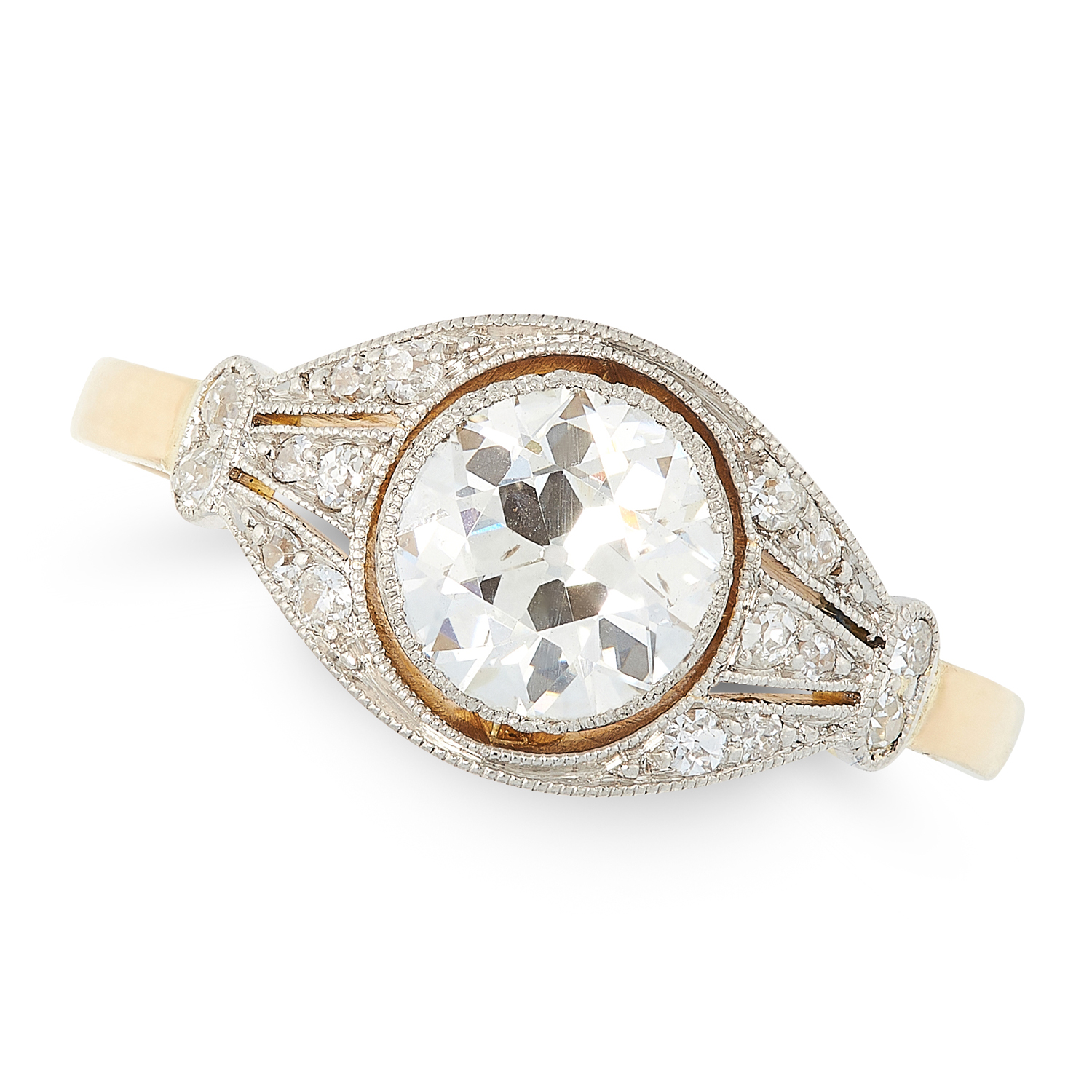 AN ART DECO DIAMOND RING CIRCA 1930 in high carat yellow gold, set with an old cut diamond of 1.09