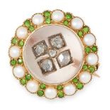 AN ANTIQUE PEARL, GARNET, DIAMOND AND ROCK CRYSTAL BROOCH, LATE 19TH CENTURY in yellow gold, set