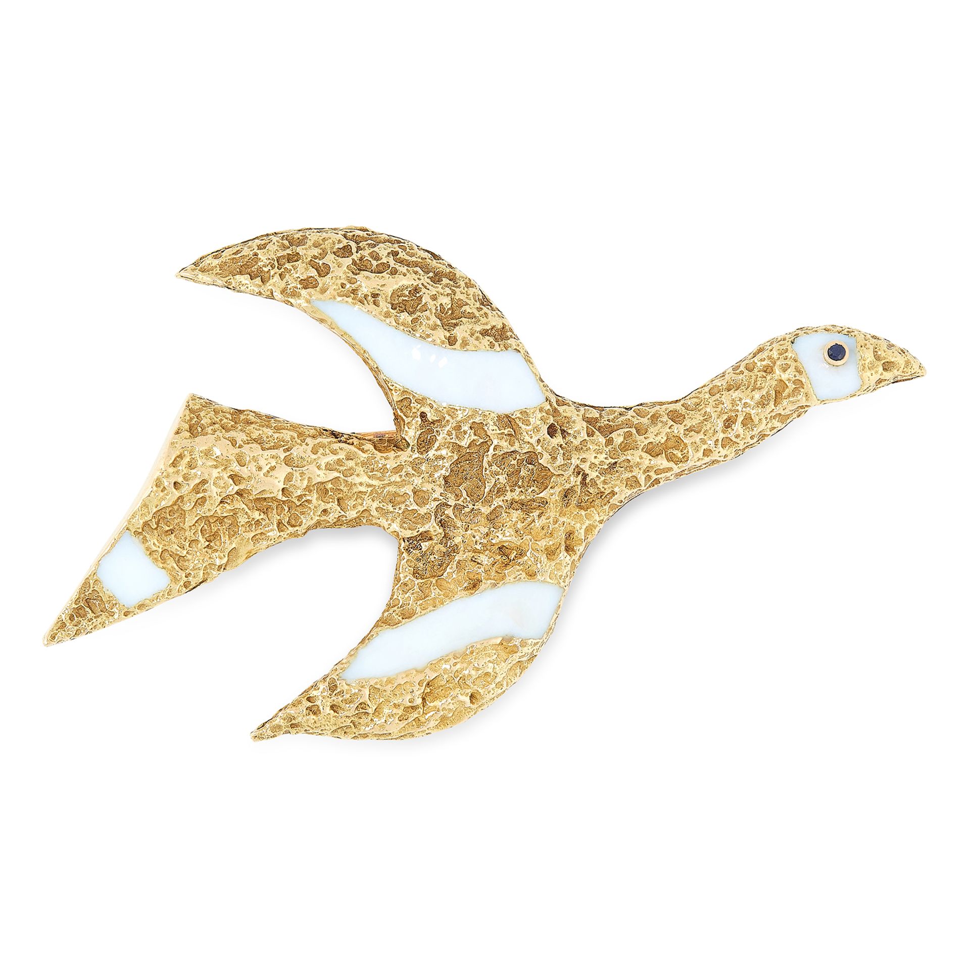 A VINTAGE ENAMEL TITHONOS BROOCH, GEORGES BRAQUE in 18ct yellow gold, designed as a bird, in the