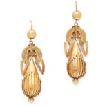 A PAIR OF ANTIQUE DROP EARRINGS, 19TH CENTURY in yellow gold, each formed of a tapering drop with