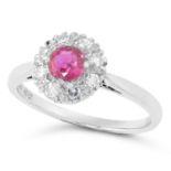 A BURMA NO HEAT RUBY AND DIAMOND RING CIRCA 1950 in 18ct white gold and platinum, set with a round