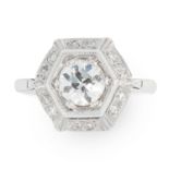 AN ART DECO DIAMOND DRESS RING, EARLY 20TH CENTURY set with a transitional cut diamond of 0.82