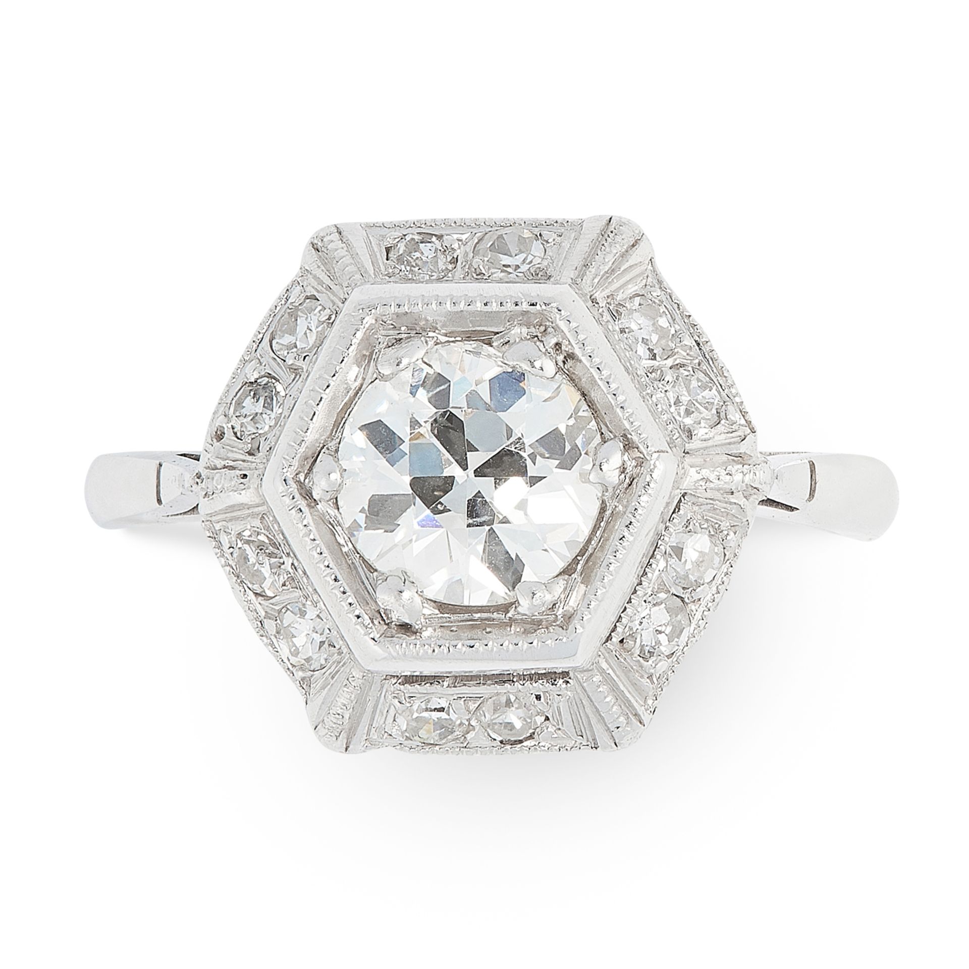 AN ART DECO DIAMOND DRESS RING, EARLY 20TH CENTURY set with a transitional cut diamond of 0.82