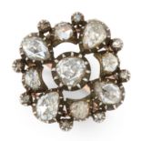 AN ANTIQUE DIAMOND CLUSTER RING, PROBABLY DUTCH 19TH CENTURY in high carat yellow gold and silver,