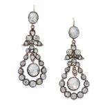 A PAIR OF ANTIQUE DIAMOND DROP EARRINGS, 19TH CENTURY in yellow gold and silver, each set with a