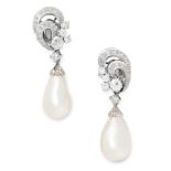 A PAIR OF PEARL AND DIAMOND DAY AND NIGHT EARRINGS in 18ct white gold, each designed as a scroll