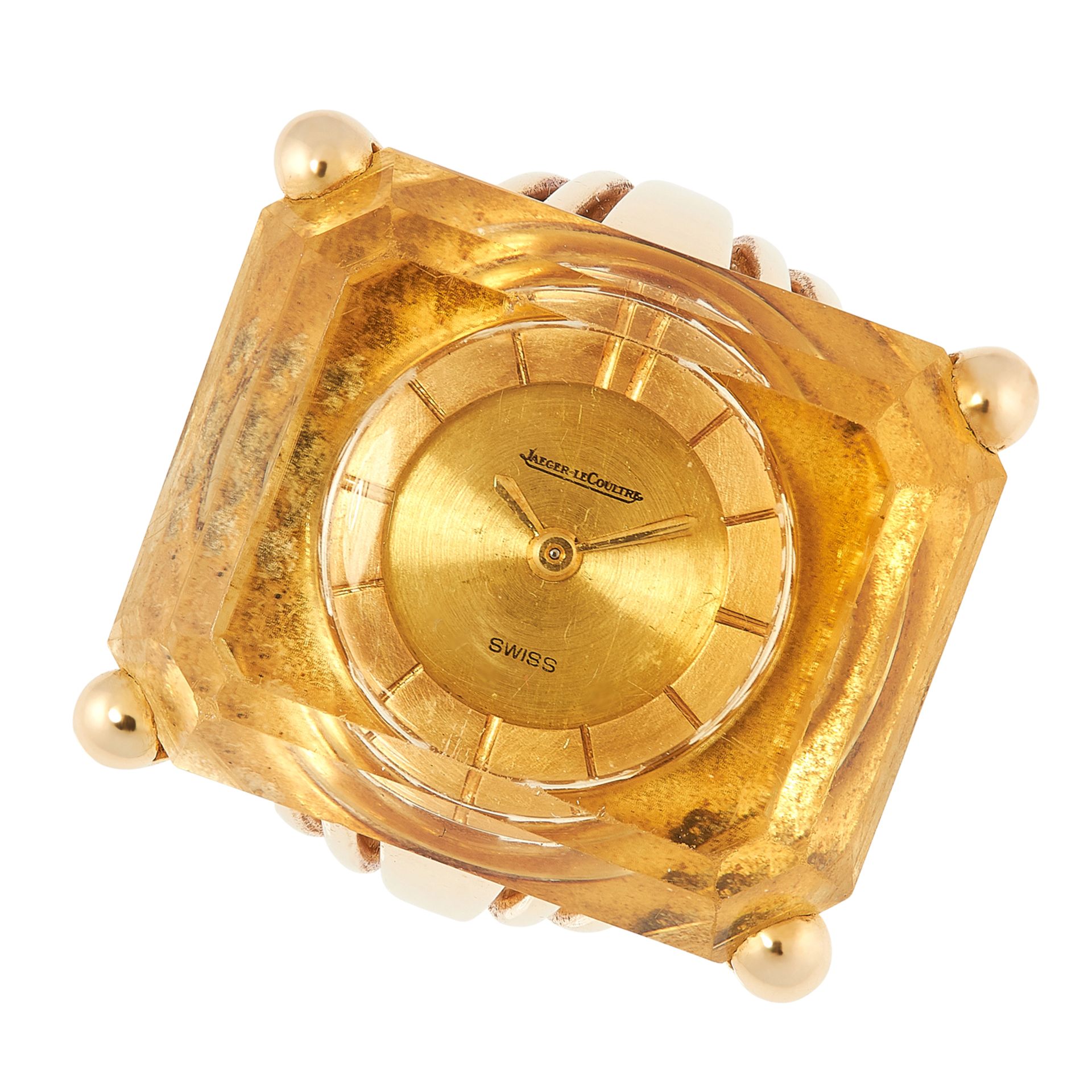 A CITRINE AND GOLD RING WATCH, JAEGER LE COULTRE 1