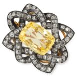 AN ANTIQUE CEYLON NO HEAT SAPPHIRE AND DIAMOND BROOCH in 18ct yellow gold and silver, set with a