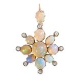 AN ANTIQUE OPAL AND DIAMOND PENDANT, 19TH CENTURY in high carat yellow gold, set with a central opal