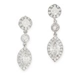A PAIR OF DIAMOND DROP EARRINGS in 18ct white gold, each set with a marquise cut diamond of 0.55 and