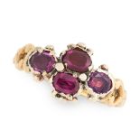 AN ANTIQUE AMETHYST DRESS RING, 19TH CENTURY in yellow gold, set with four oval cut amethysts