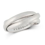 A PLATINUM TRINITY DE CARTIER BAND RING, CARTIER 1993 in platinum, designed a three interlocking