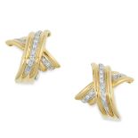 A PAIR OF DIAMOND KISS EARRINGS in 18ct gold, designed as stylised X motifs, set with round