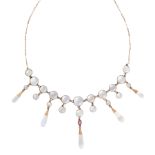 AN ANTIQUE MOONSTONE AND RUBY NECKLACE in yellow gold, comprising a row of round cabochon