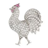 A DIAMOND AND RUBY COCKEREL BROOCH, EARLY 20TH CENTURY designed as a rooster / cockerel, jewelled