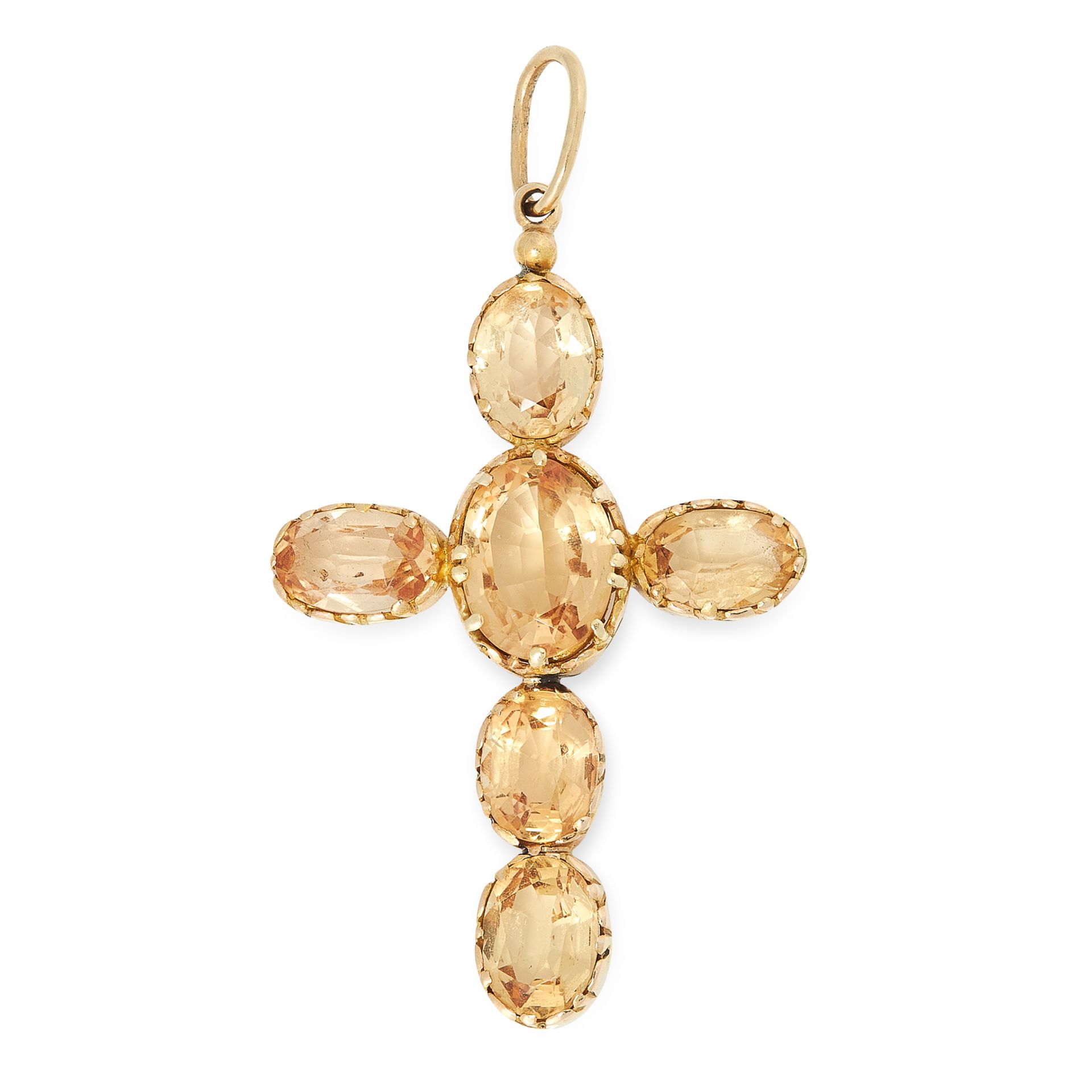 AN ANTIQUE IMPERIAL TOPAZ CROSS PENDANT, 19TH CENTURY in yellow gold, designed as a cross, set